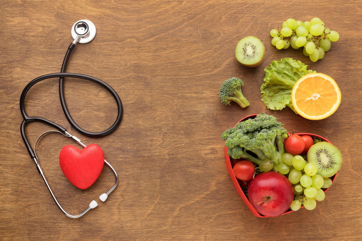 ovoce, zelenina a stetoskop